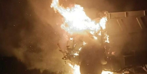 В Красноармейском районе из-за ДТП загорелся большегруз